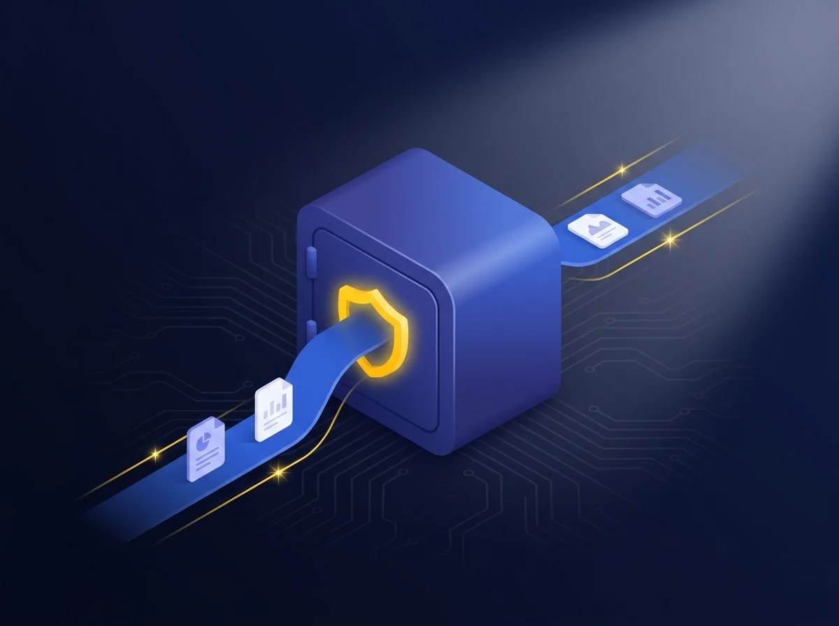 A secure file sharing platform interface designed for investment analysts to safely share sensitive client data and maintain confidentiality.