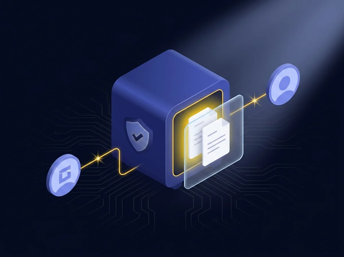 A secure file sharing platform interface displaying encrypted legal documents, compliance reports, and audit logs for financial institutions.