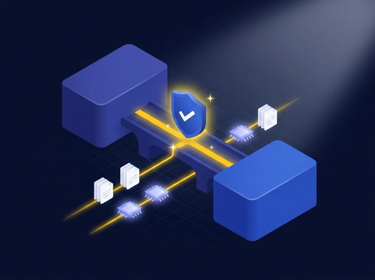 A secure file sharing platform interface used by financial institutions for data integrity and confidentiality during mergers and acquisitions. 
