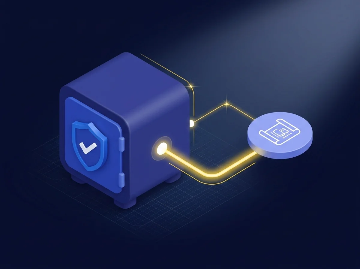 A secure file sharing platform interface displaying advanced security features for protecting sensitive product design details. 