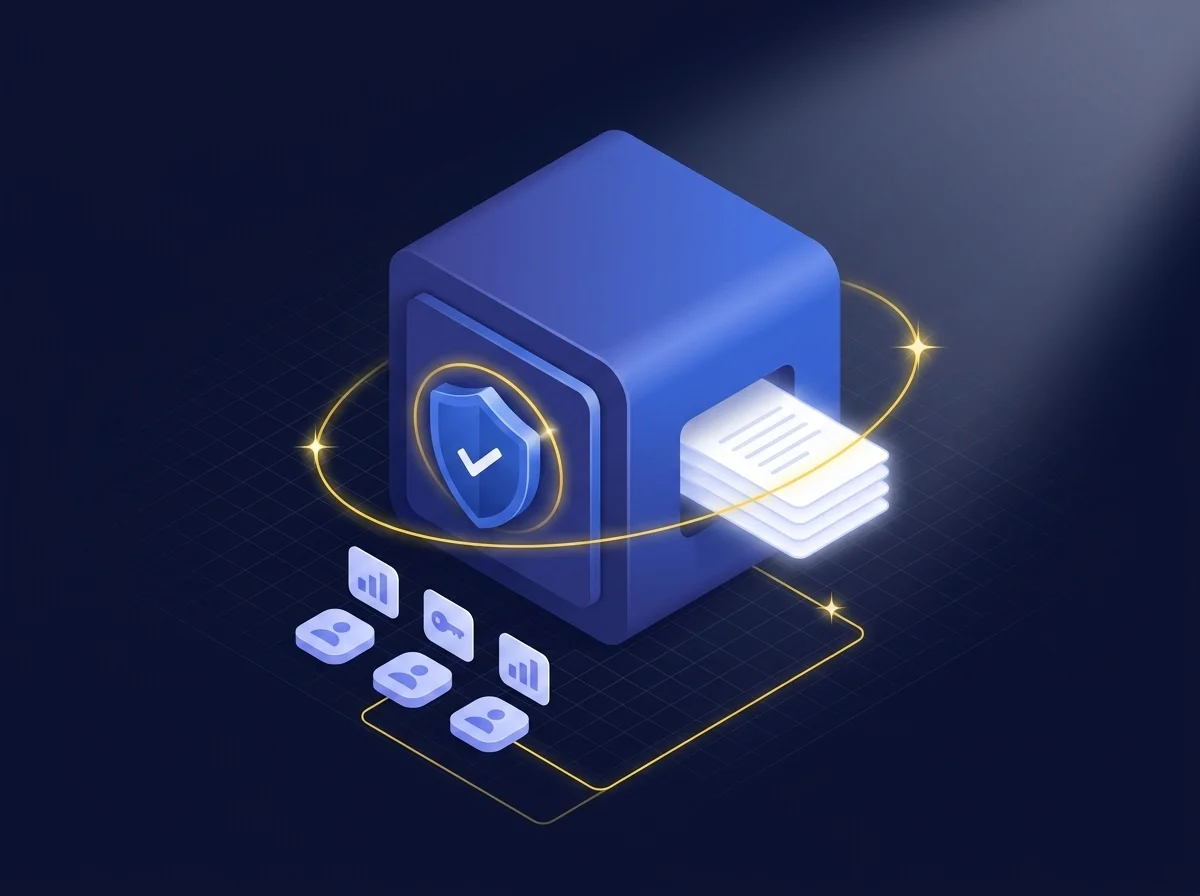 Illustration representing secure financial research with robust encryption and access controls for data protection.