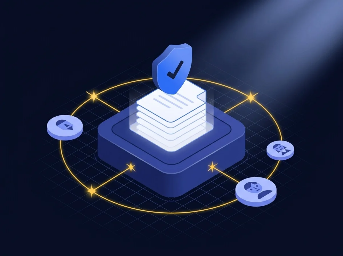 A secure legal contract management interface displaying encrypted document access controls and data protection features. 