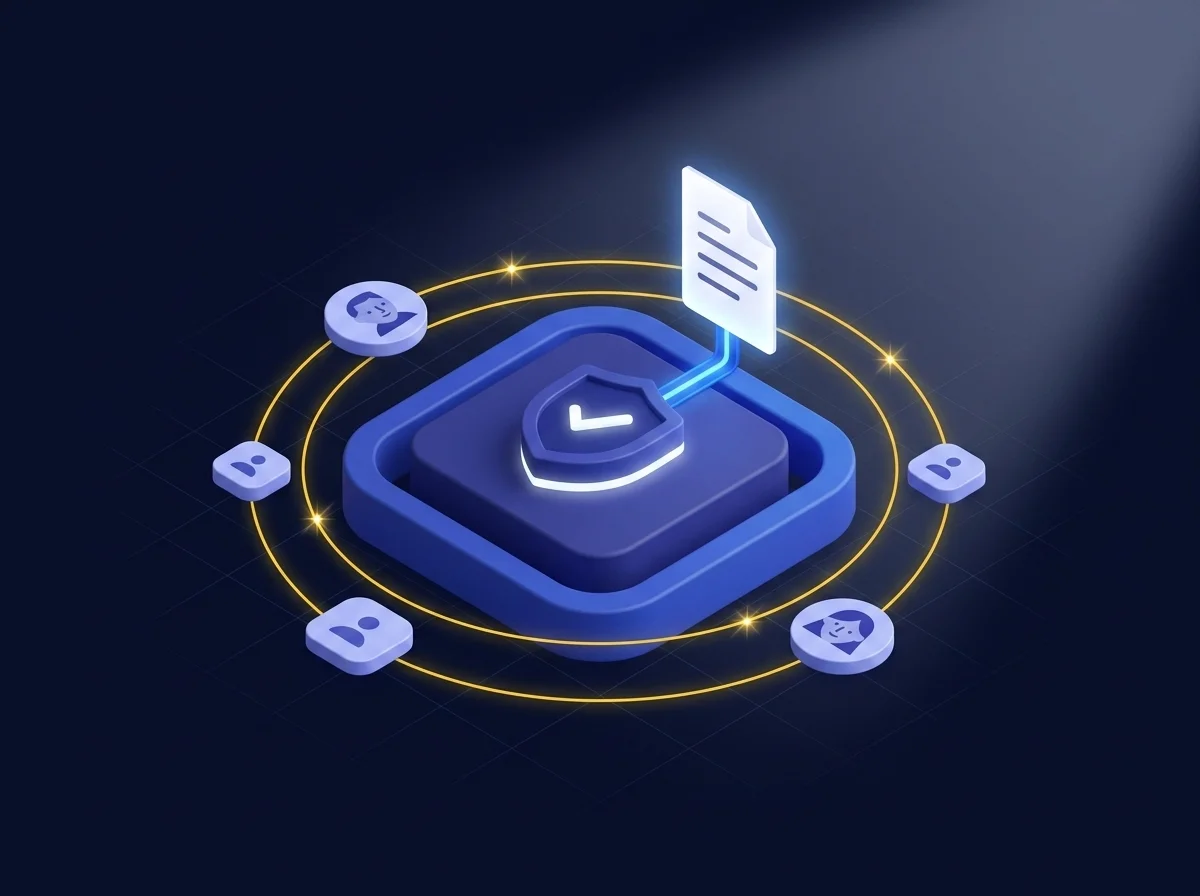 A secure digital platform interface displaying encrypted legal policy updates and access controls for confidential data sharing. 