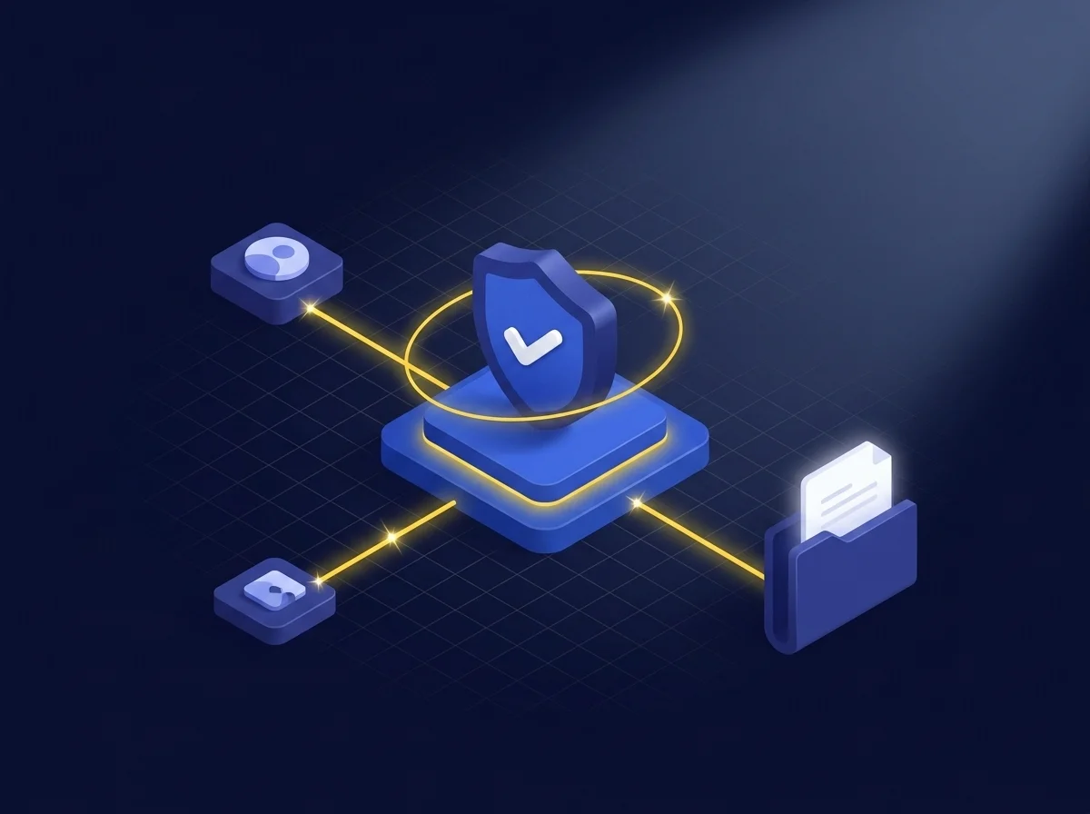 A conceptual graphic illustrating a secure private data network that simplifies sensitive information exchange and document workflows for employees and customers. 