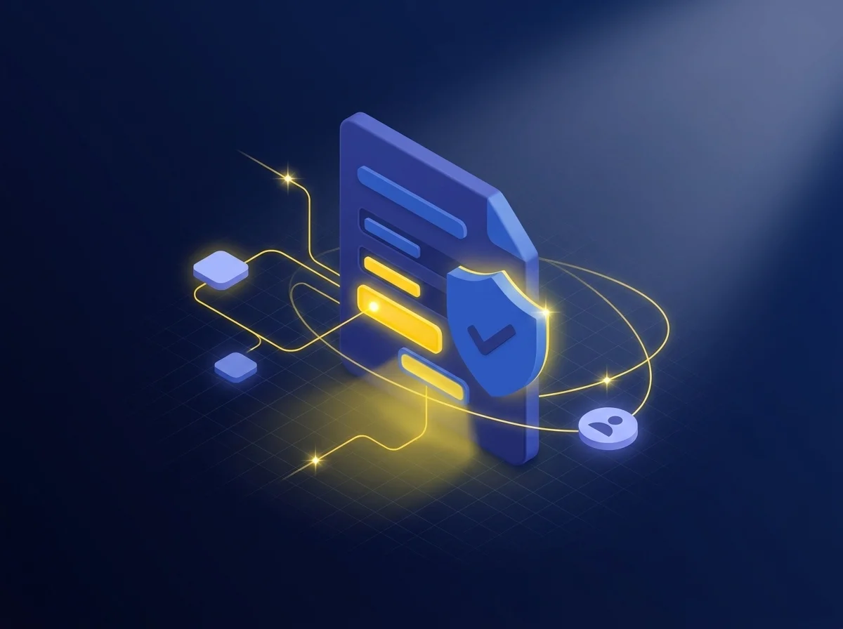 Illustration showing secure web forms using encryption and access controls to safely collect user data and prevent breaches. 