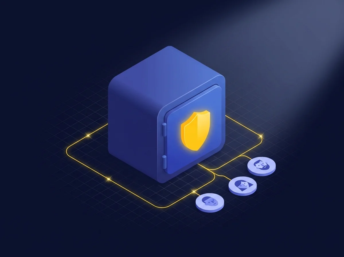 Illustration showing secure sharing of customer data with encryption, access controls, and compliance features.