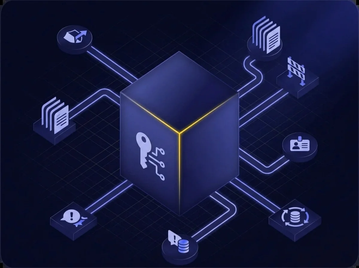 A comprehensive diagram illustrating security processes and compliance management frameworks for ISO 27001 and TISAX.
