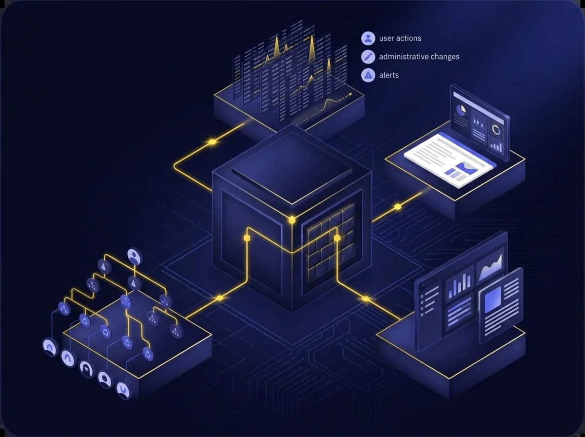 Kiteworks dashboard highlighting operational risk management features including consolidated controls, detailed activity logs, and role-based access control.