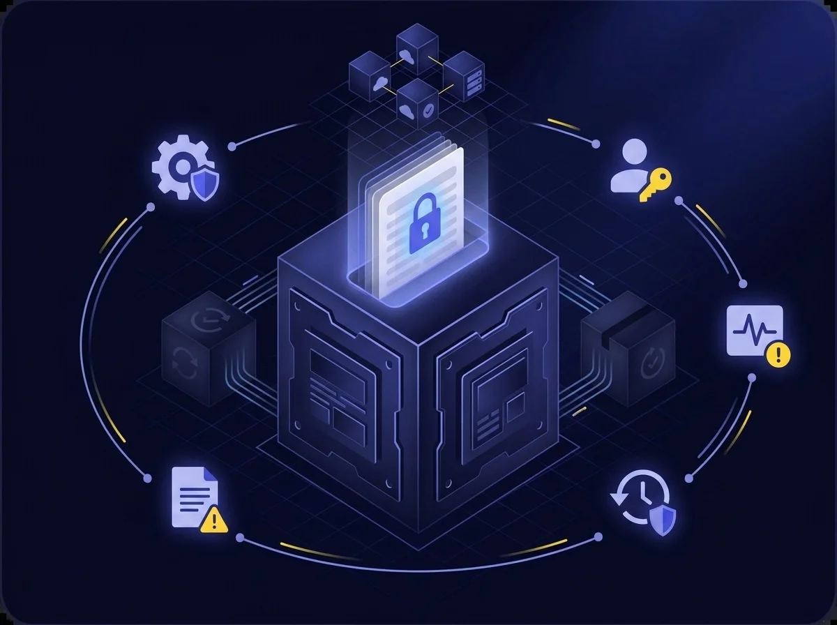 A conceptual illustration representing stringent data protection requirements, featuring secure system configurations, access controls, and cloud security monitoring.