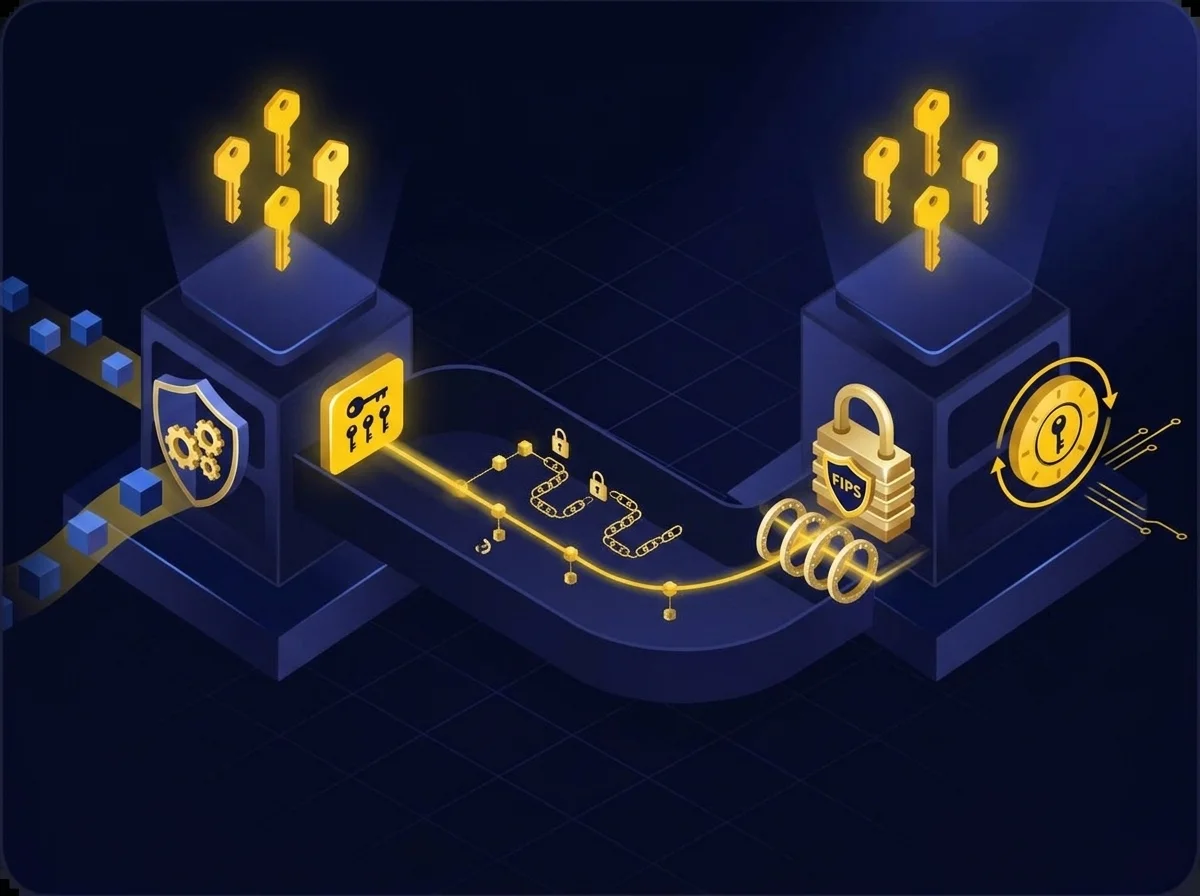 FIPS Compliance: Secure Data Sharing and Transfers with Advanced Encryption Infographic illustrating FIPS compliance and advanced encryption techniques like AES-256 for secure data sharing and transfers.