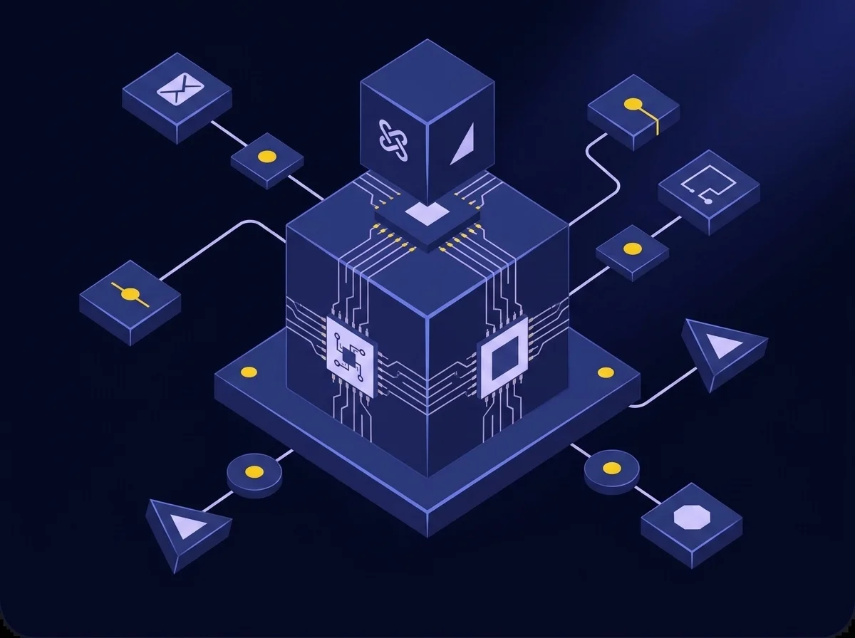 Isometric illustration of IT infrastructure and internal controls on a deep navy background with blue and yellow accents, representing CPS 230 compliance. 
